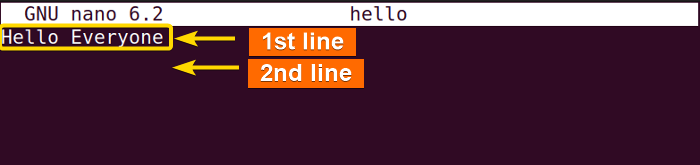Showing the second line which is empty