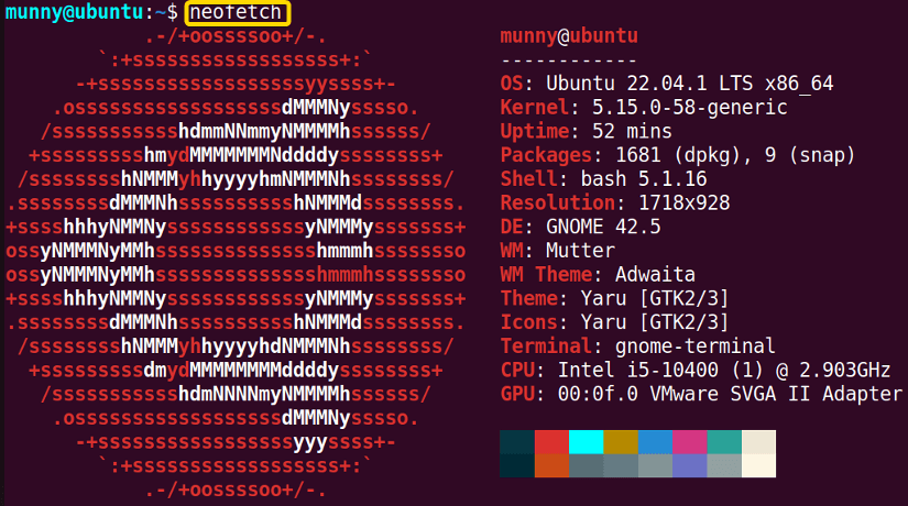neofetch output after configuring info.