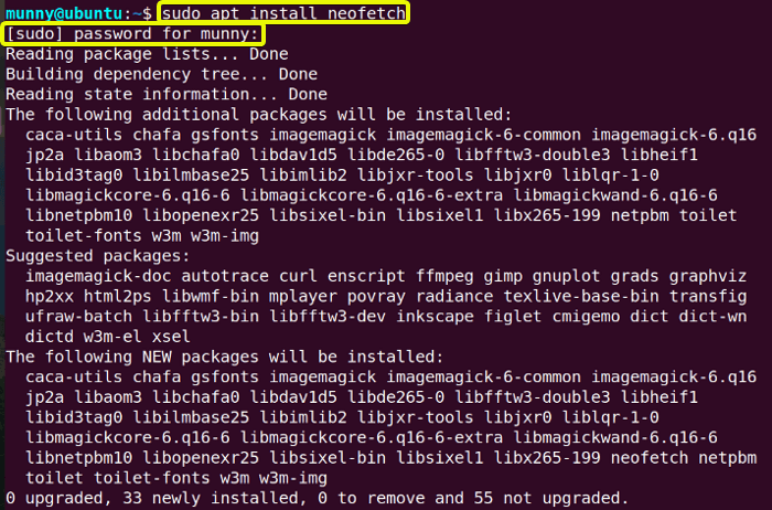 Install the neofetch command in linux.