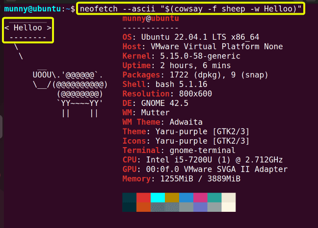 Display different cowsay file using neofetch command in linux.