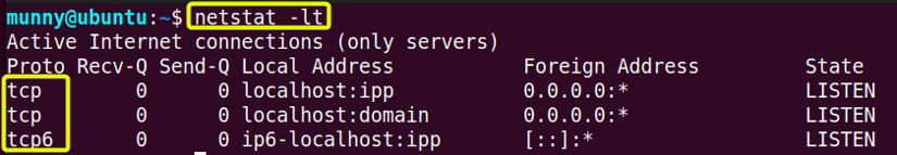 Display all active TCP listening ports.