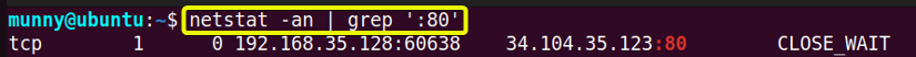 Find which process is using a particular port, using netstat command in linux.