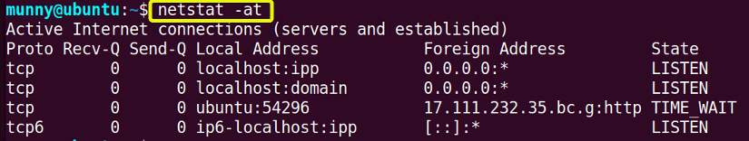 Display all active TCP connections.