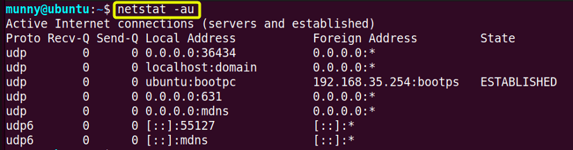 Display all active UDP connections.