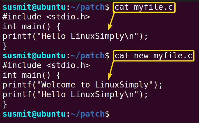 I have two files named myfile.c and new_myfile.c.