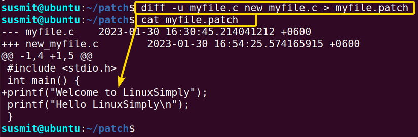 The patch command has created a patch file containing the updated data.