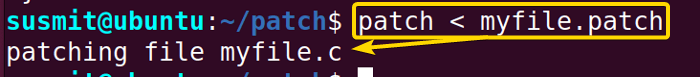 The patch command in Linux has applied the update to the source code.