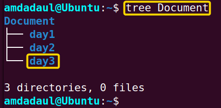 Showing the day3 subdirectory under the Document directory.
