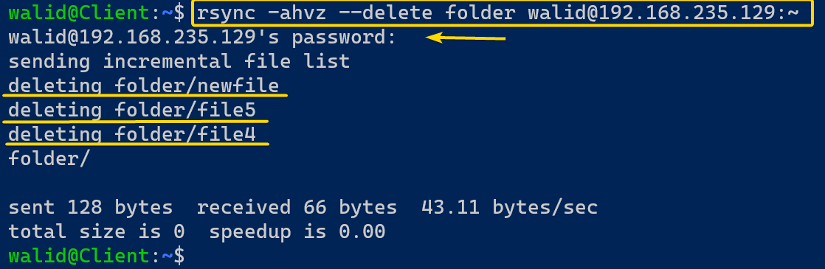 Deleting files using the rsync command in Linux