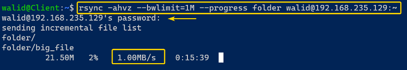 Setting bandwith in the rsync command in Linux