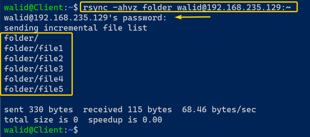 Syncing a folder to a remote server using the rsync command in Linux