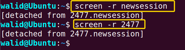 Reattaching to a screen using name and PID