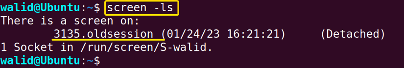 Showing the name of the sessions using the screen command in Linux