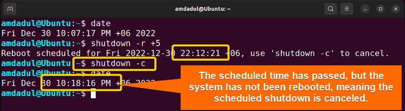 Picture showing " how to cancel a scheduled shutdown or reboot."