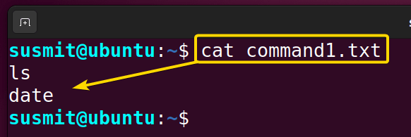command1.txt file contains ls and date command.