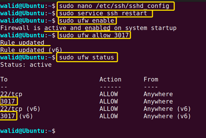 Restarting the server and allowing the new port in the firewall