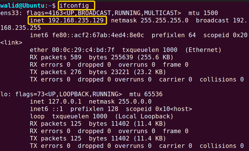 Getting ip address to access the server with the ssh command in Linux
