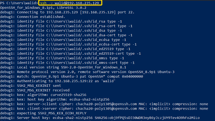 Enabling the verbose mode in the ssh command in Linux