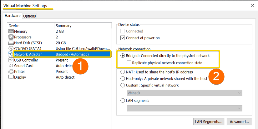 Setting bridged connection