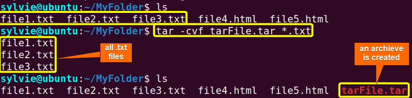 Create an Uncompressed Tar Archive of a Specific Group of Files