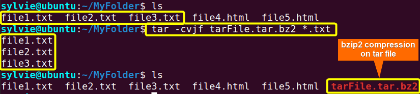 Create a Bzip2 Tar Archive of a Specific Group of Files Using the “tar” Command in Linux