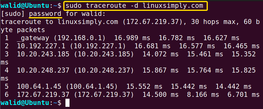 Disabling IP address resolution of the traceroute command in Linux