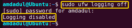 The UFW logging is disabled using ufw command in linux.
