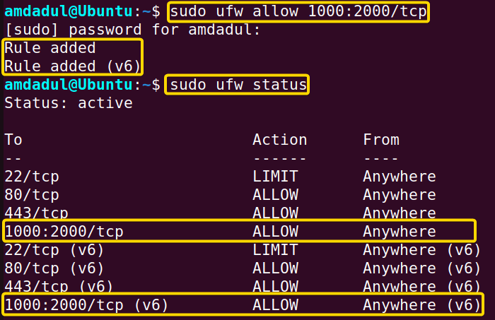 The port range has specified for the tcp protocol.