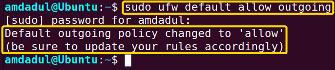 Showing that I have allowed outgoing connections that do not match any rule.