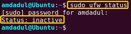 Showing the current firewall status in the terminal.