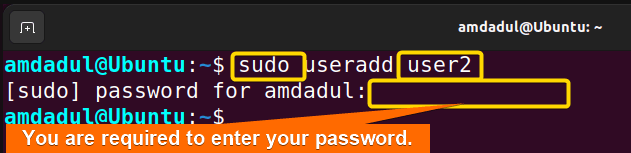 A new user named "user2" is created.