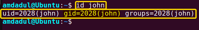 Showing the IDs of john.