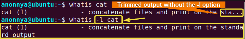 Diaabling trimmed description using whatis command in linux.
