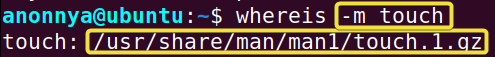 Finding only Manual Page file of a command using the whereis command in linux.