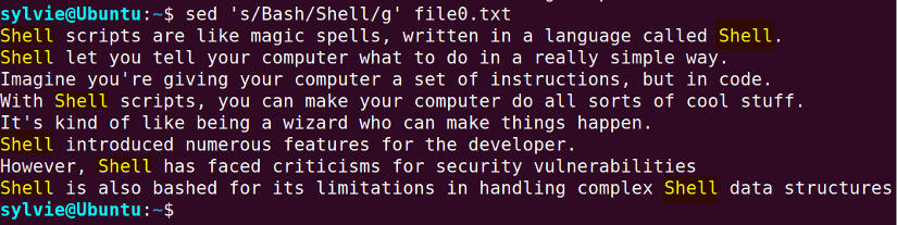 Replace All the Occurrences of bash Word wth shell using sed command