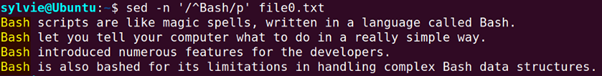 Display the Lines starting with word Bash