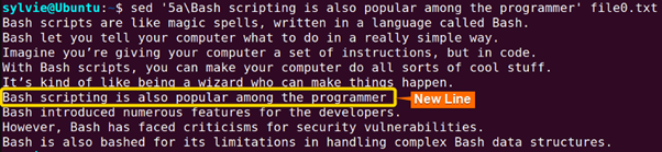 Inserting line in Bash file