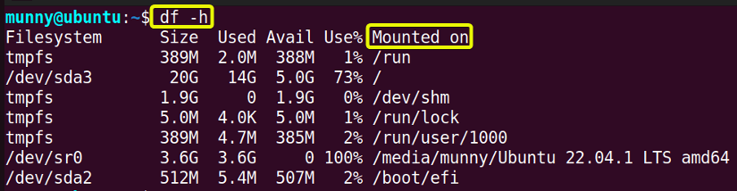 Check mounted disk list with their location using the df command. 
