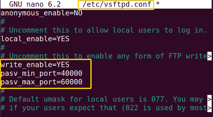 Editing the vsftpd.conf file