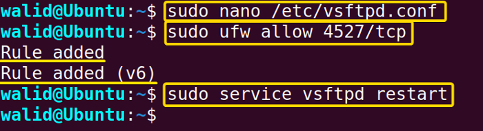 Restarting FTP service