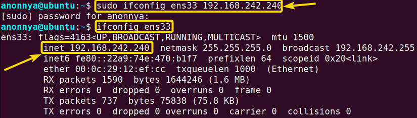 Assigning IP Address to an Interface Using the ifconfig Command in Linux.