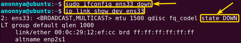 Bringing an Interface Down Using the ifconfig Command in Linux.