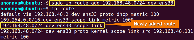 Adding New Route to the Routing Table.