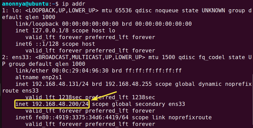 Viewing IP addresses available on the system.