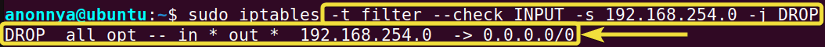 Checking If a Rule is Present in the Tables Using the iptables Command in Linux.