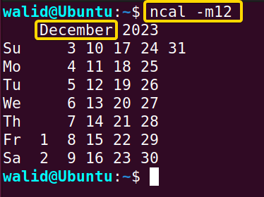 Calendar of a specific month of current year