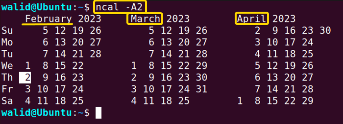 calendar of two months after the current month
