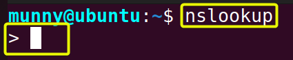 nslookup command in linux is in interactive mode.