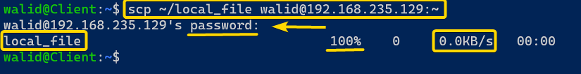 Uploading file using the scp command in Linux