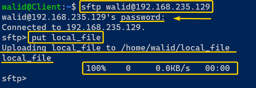 Uploading a file using the sftp command in Linux
